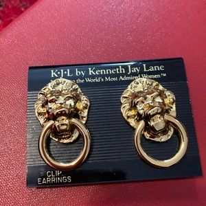 Vintage KJL Gold Lion clip on earrings